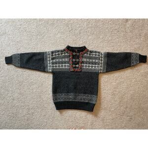 Christiana Womens Medium Sweater Pure Wool Grey Striped Button Hooks Decorative